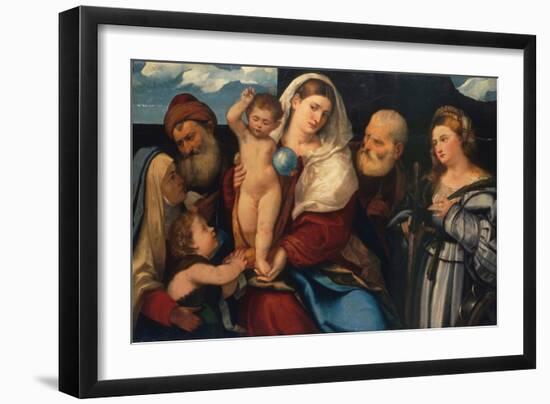 Madonna and Child with Saints, c.1520-50-Bonifacio Veronese-Framed Giclee Print