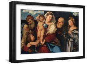 Madonna and Child with Saints, c.1520-50-Bonifacio Veronese-Framed Giclee Print