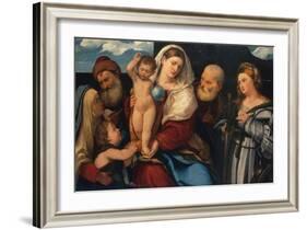 Madonna and Child with Saints, c.1520-50-Bonifacio Veronese-Framed Giclee Print