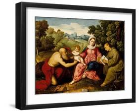 Madonna and child with Saints Jerome and Francis, c.1525-Paris Bordone-Framed Giclee Print