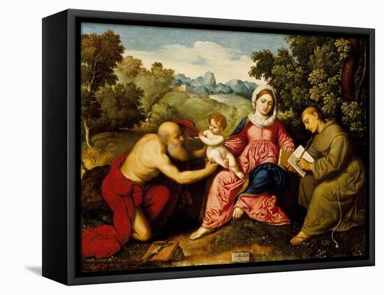 Madonna and child with Saints Jerome and Francis, c.1525-Paris Bordone-Framed Stretched Canvas