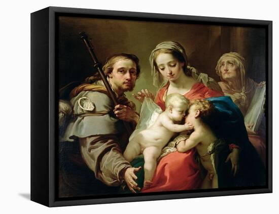 Madonna and Child with Saints John, Anna and Rocco, circa 1785-Gaetano Gandolfi-Framed Stretched Canvas