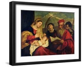 Madonna and Child with Ss. Stephen, Jerome and Maurice-Titian (Tiziano Vecelli)-Framed Giclee Print