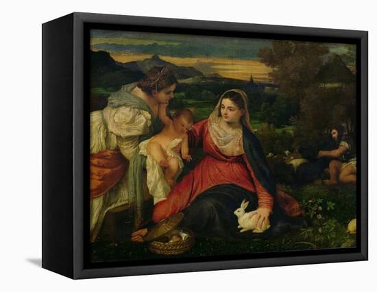 Madonna and Child with St. Catherine (The Virgin of the Rabbit) circa 1530-Titian (Tiziano Vecelli)-Framed Stretched Canvas