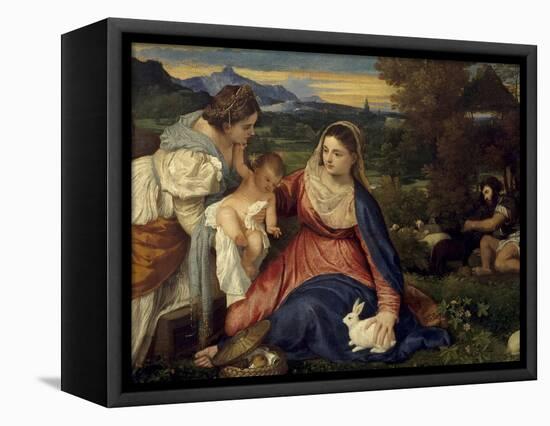 Madonna and Child with St. Catherine, (The Virgin with the Rabbit)-Titian (Tiziano Vecelli)-Framed Stretched Canvas