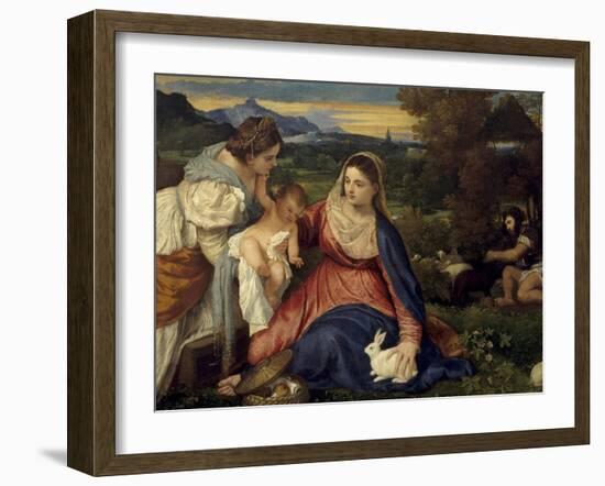 Madonna and Child with St. Catherine, (The Virgin with the Rabbit)-Titian (Tiziano Vecelli)-Framed Art Print