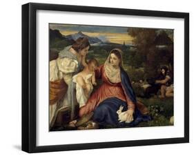 Madonna and Child with St. Catherine, (The Virgin with the Rabbit)-Titian (Tiziano Vecelli)-Framed Art Print