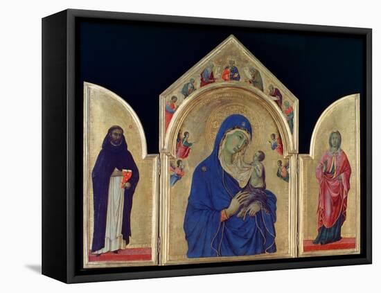Madonna and Child with St Dominic and St Aurea', c1315. Artist: Duccio di Buoninsegna-Duccio Di buoninsegna-Framed Stretched Canvas