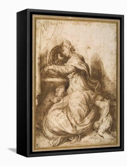 Madonna and Child with St John, All Asleep-Agostino Carracci-Framed Stretched Canvas