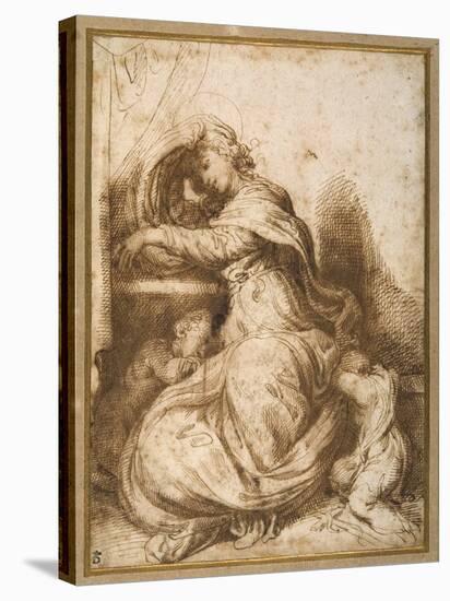 Madonna and Child with St John, All Asleep-Agostino Carracci-Stretched Canvas