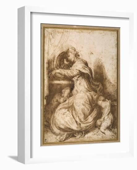 Madonna and Child with St John, All Asleep-Agostino Carracci-Framed Giclee Print