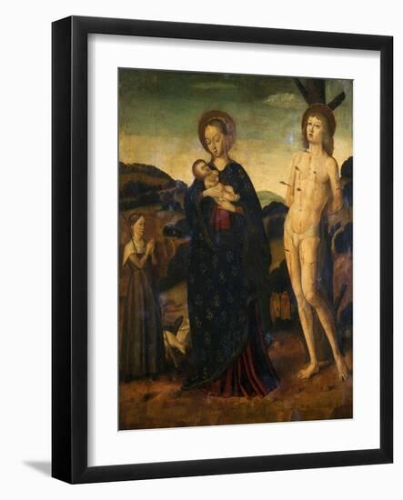 Madonna and Child with St. Sebastian and a Shepherdess-Giovanni Santi-Framed Giclee Print