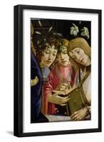 Madonna and Child with the Young St. John the Baptist and Angels: Detail Showing Three Angels-Sandro Botticelli-Framed Giclee Print