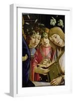 Madonna and Child with the Young St. John the Baptist and Angels: Detail Showing Three Angels-Sandro Botticelli-Framed Giclee Print