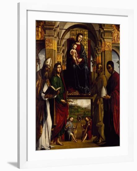 Madonna Enthroned with Saints or Pala Ghedini, 1497-Lorenzo Costa-Framed Giclee Print