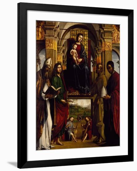 Madonna Enthroned with Saints or Pala Ghedini, 1497-Lorenzo Costa-Framed Giclee Print