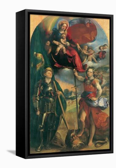 Madonna in Glory with Child, Angels & Sts George and Michael Archangel-Dosso Dossi-Framed Stretched Canvas