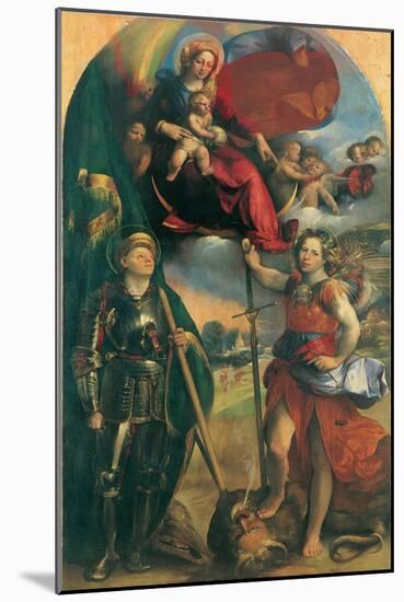 Madonna in Glory with Child, Angels & Sts George and Michael Archangel-Dosso Dossi-Mounted Art Print