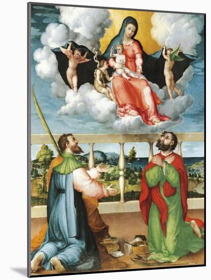 Madonna in Glory with Saints Cosmas and Damian in Adoration, 1535-Lorenzo Lotto-Mounted Giclee Print