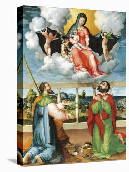 Madonna in Glory with Saints Cosmas and Damian in Adoration, 1535-Lorenzo Lotto-Stretched Canvas