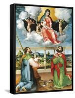 Madonna in Glory with Saints Cosmas and Damian in Adoration, 1535-Lorenzo Lotto-Framed Stretched Canvas