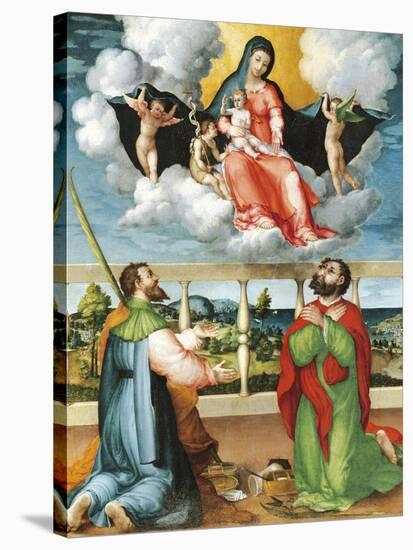 Madonna in Glory with Saints Cosmas and Damian in Adoration, 1535-Lorenzo Lotto-Stretched Canvas