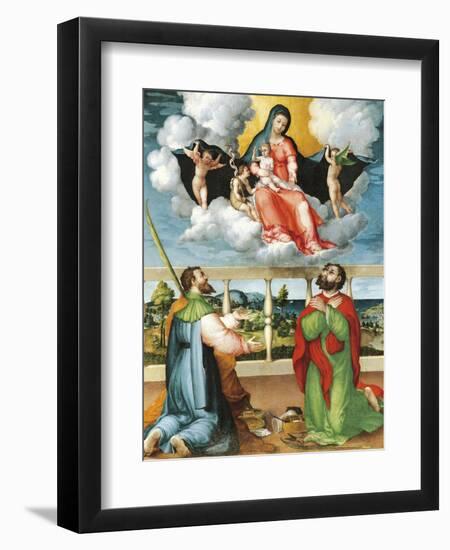 Madonna in Glory with Saints Cosmas and Damian in Adoration, 1535-Lorenzo Lotto-Framed Giclee Print