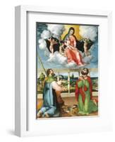 Madonna in Glory with Saints Cosmas and Damian in Adoration, 1535-Lorenzo Lotto-Framed Giclee Print