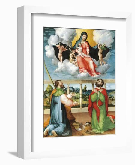 Madonna in Glory with Saints Cosmas and Damian in Adoration, 1535-Lorenzo Lotto-Framed Giclee Print