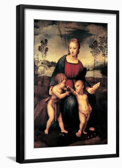 Madonna with Child and the Infant John the Baptist (Madonna of Goldfinch)-Sanzio Raffaello-Framed Giclee Print