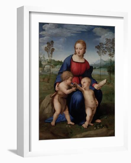 Madonna with Child and the Infant John the Baptist (Madonna of Goldfinch)-Sanzio Raffaello-Framed Giclee Print