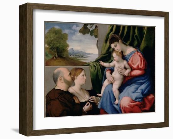 Madonna with Child and Two Donors, 1525-1530-Lorenzo Lotto-Framed Giclee Print