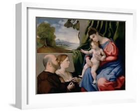 Madonna with Child and Two Donors, 1525-1530-Lorenzo Lotto-Framed Giclee Print