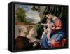 Madonna with Child and Two Donors, 1525-1530-Lorenzo Lotto-Framed Stretched Canvas