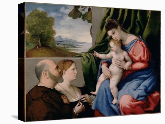 Madonna with Child and Two Donors, 1525-1530-Lorenzo Lotto-Stretched Canvas