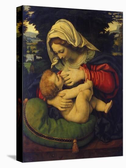 Madonna with Green Pillow-Andrea de Solario-Stretched Canvas