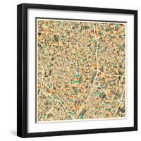 Madrid Map-Jazzberry Blue-Framed Art Print