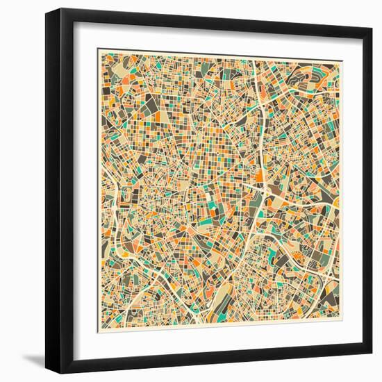 Madrid Map-Jazzberry Blue-Framed Art Print