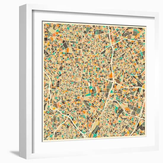 Madrid Map-Jazzberry Blue-Framed Art Print