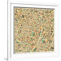 Madrid Map-Jazzberry Blue-Framed Art Print
