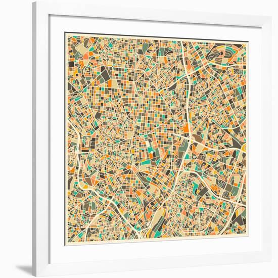 Madrid Map-Jazzberry Blue-Framed Art Print