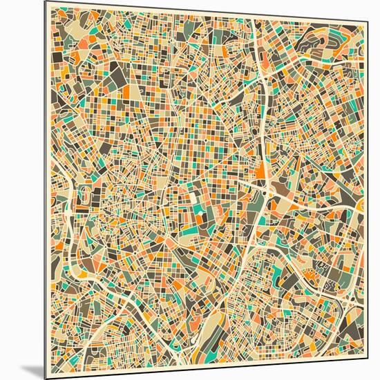 Madrid Map-Jazzberry Blue-Mounted Art Print