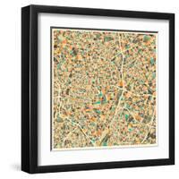 Madrid Map-Jazzberry Blue-Framed Art Print