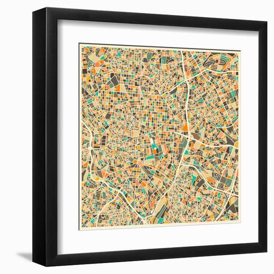 Madrid Map-Jazzberry Blue-Framed Art Print