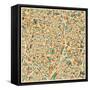 Madrid Map-Jazzberry Blue-Framed Stretched Canvas