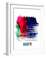 Madrid Skyline Brush Stroke - Watercolor-NaxArt-Framed Art Print