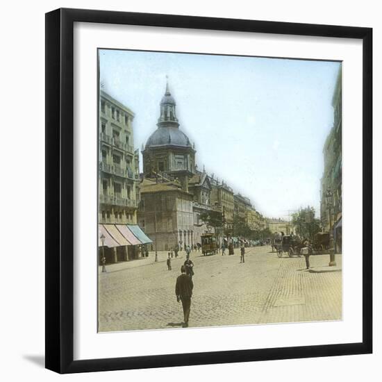 Madrid (Spain), Alcalá Street and the Church of Las Calatravas, Circa 1885-1890-Leon, Levy et Fils-Framed Photographic Print