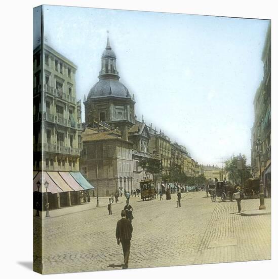 Madrid (Spain), Alcalá Street and the Church of Las Calatravas, Circa 1885-1890-Leon, Levy et Fils-Stretched Canvas