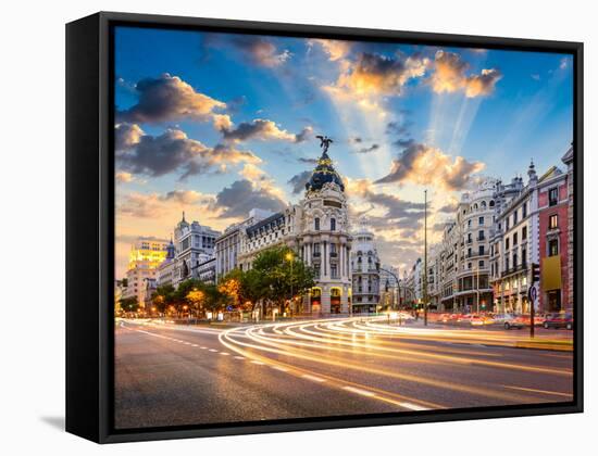 Madrid, Spain Cityscape at Calle De Alcala and Gran Via.-Sean Pavone-Framed Stretched Canvas