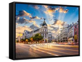 Madrid, Spain Cityscape at Calle De Alcala and Gran Via.-Sean Pavone-Framed Stretched Canvas